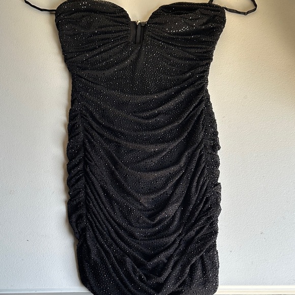 Oh Polly Glittering Black Strapless Dress - Picture 2 of 8